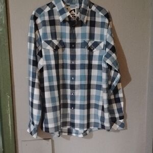 Mountain Khakis Men's Blue, White & Gray Plaid Button-Down Shirt. Clearance Sale